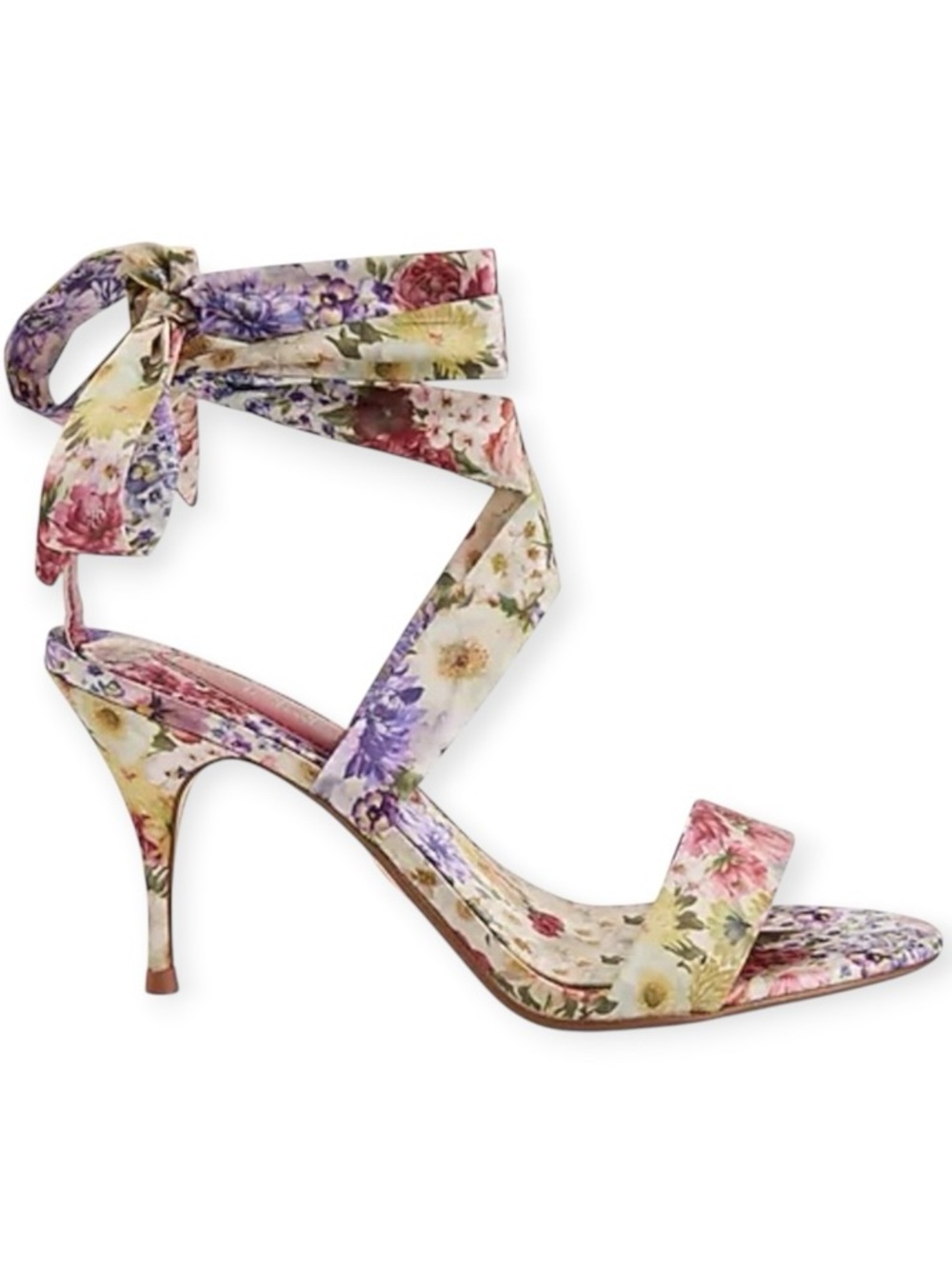 Garden Party Floral Tie-Ankle Stiletto Sandals - Multicolor